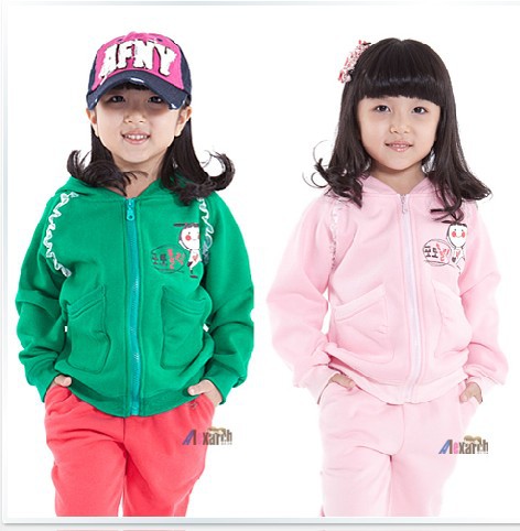 2013 spring girls clothing cotton  laciness decoration zipper coat with a hood sweatshirt