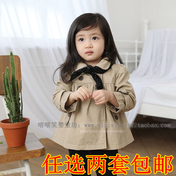 2013 spring girls clothing doll all-match design short outerwear top double breasted trench