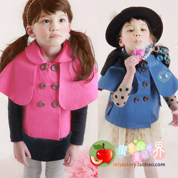 2013 spring girls clothing fashion cape mantissas cloak outerwear double breasted short trench design long-sleeve sb0