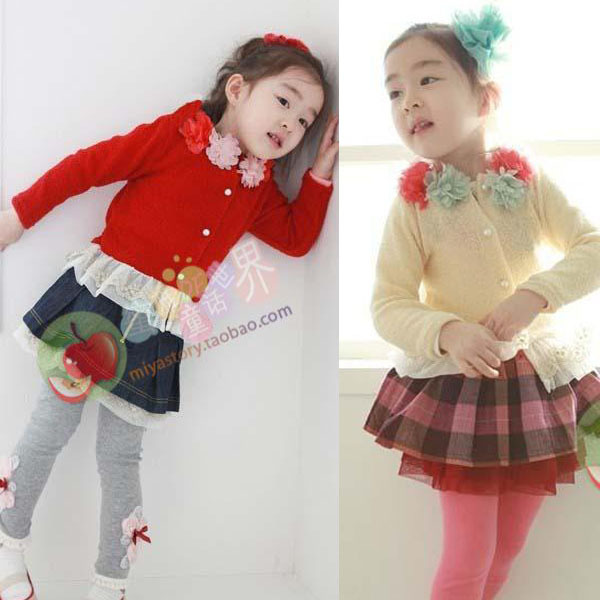 2013 spring girls clothing flower the collar cardigan lace long-sleeve outerwear top l3