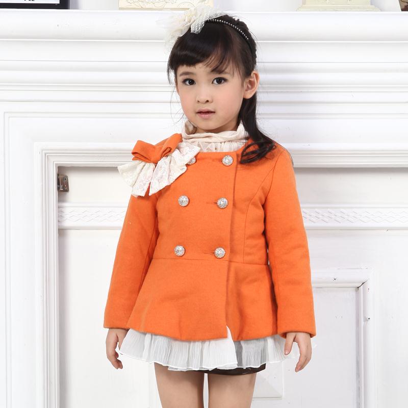 2013 spring girls clothing little child trench woolen overcoat sweet princess outerwear