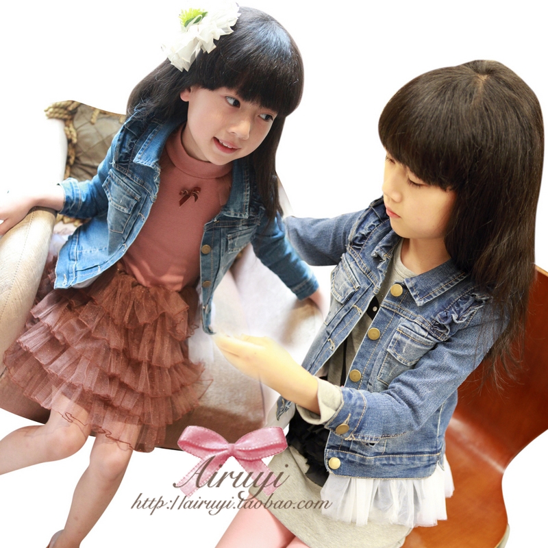 2013 spring girls clothing lotus leaf excellent design removable white denim outerwear top w