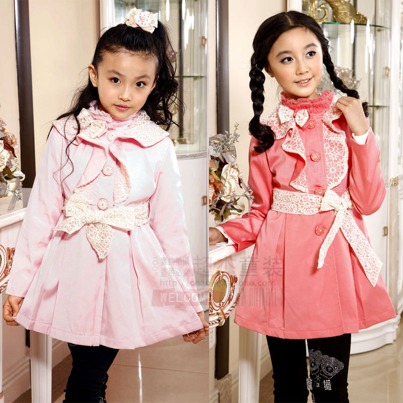 2013 spring girls clothing medium-long child trench female child outerwear little princess
