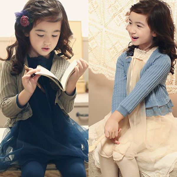 2013 spring girls clothing thread knitted sweet lace decoration 100% cotton cardigan baby outerwear sg2