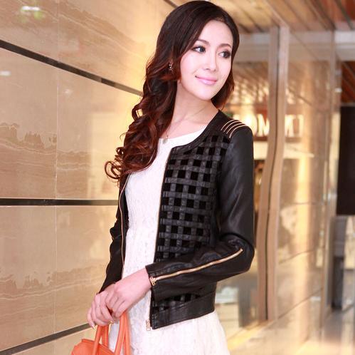2013 spring gold velvet patchwork leather clothing