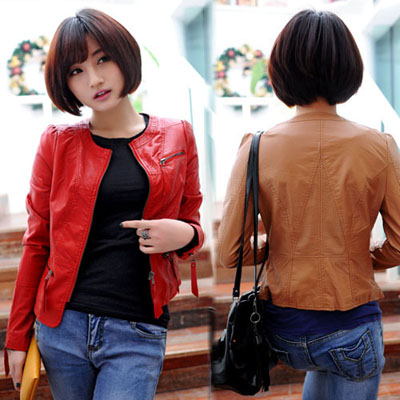 2013 spring handsome female water washed leather zipper cutout o-neck slim leather clothing female short design