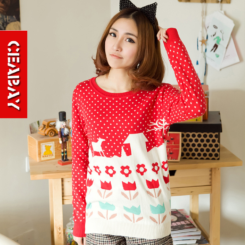2013 spring honey sisters equipment plus size dot cartoon print sweater female