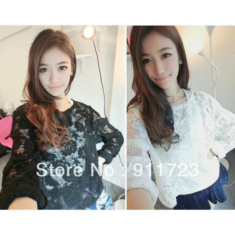 2013 Spring Hot Sale New Arrival Womens Hollow Out Lace Undershrit/Fashion Long Sleeve Lace Shirt For Women/Lovely Lace Shirt