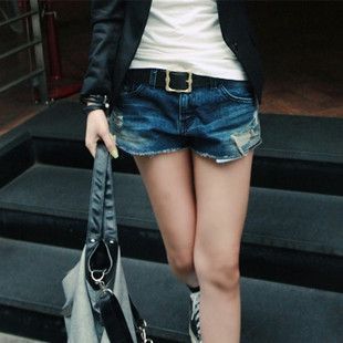 2013 spring hot-selling casual pleated wearing white hole loose denim shorts female small shorts
