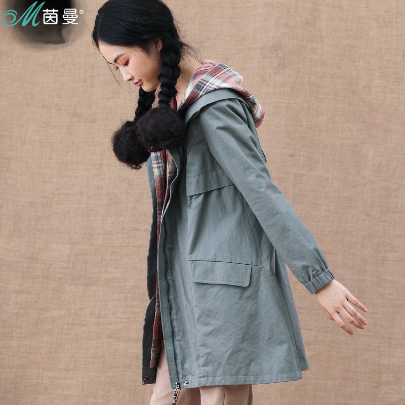 2013 Spring INMAN    100% cotton double layer collar with a hood medium-long trench outerwear 8310410035