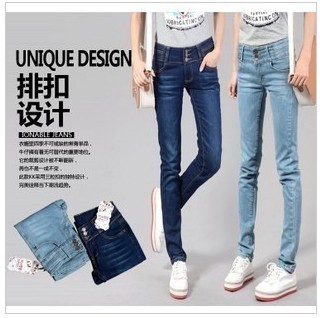 2013 spring jeans female buttons elastic skinny pants pencil pants ladies' jeans Free Shipping