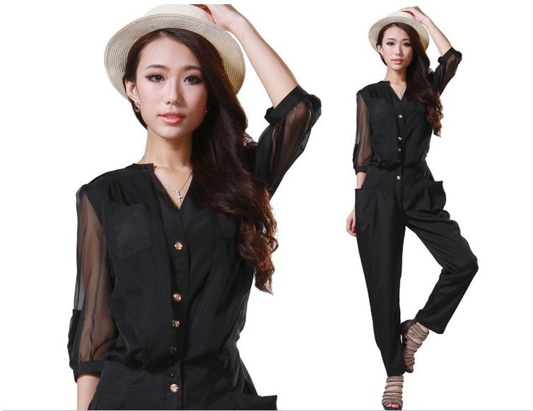 2013 spring jumpsuit plus size half sleeve chiffon jumpsuit trousers overalls women sexy jumpsuit casual chiffon