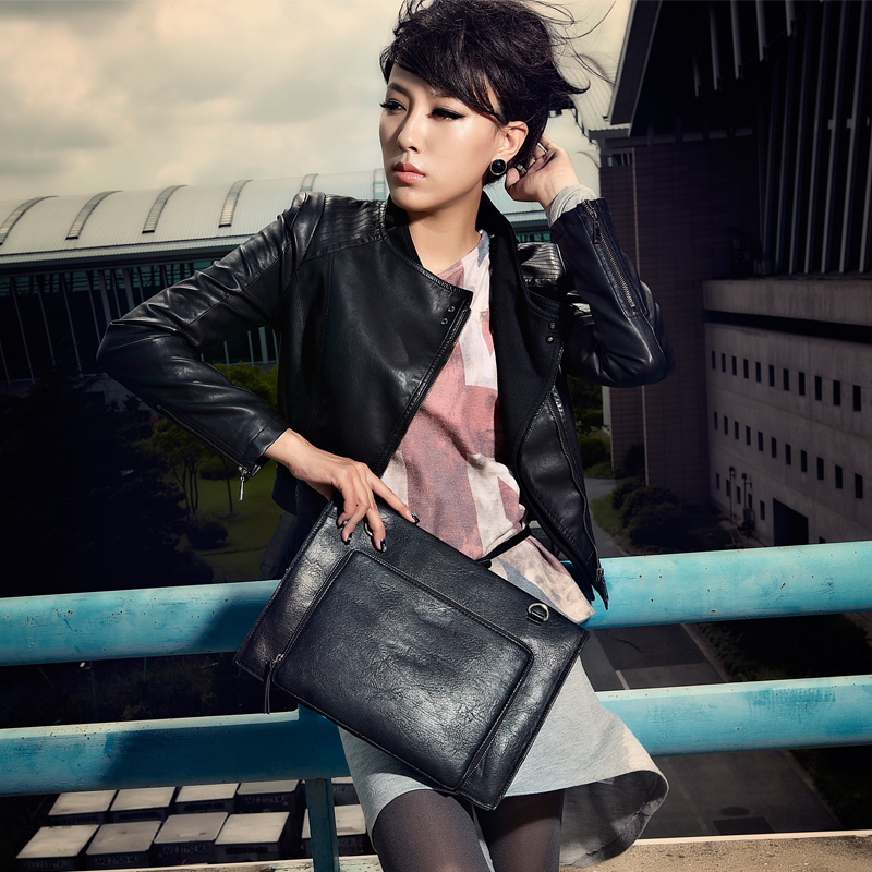2013 spring knitted stand collar leather clothing women's PU design slim short leather jacket outerwear 21g3689