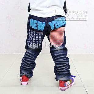 2013 Spring Korean Baby Boys Girls Star Stripe Printed Jeans Chidren Long Pants 5164