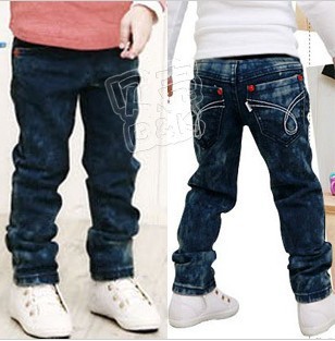 2013 Spring Korean version  new the snowflakes paragraph Boys Girls baby trousers washed jeans   free shipping