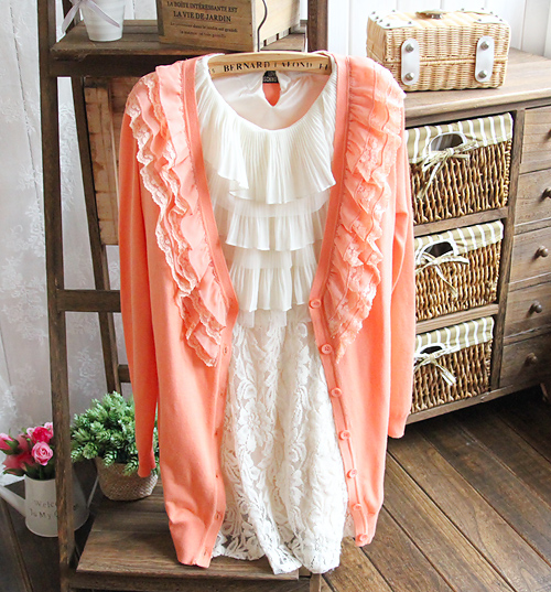2013 spring lace decoration long-sleeve female candy color sweater cardigan
