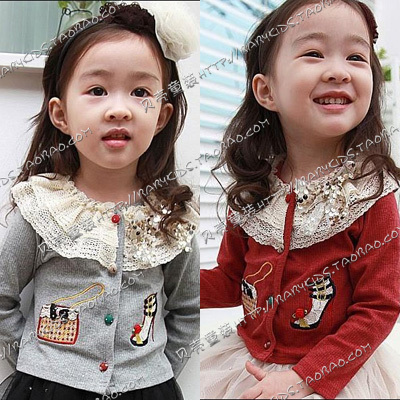 2013 spring lace high-heeled shoes girls clothing baby cardigan wt-0513