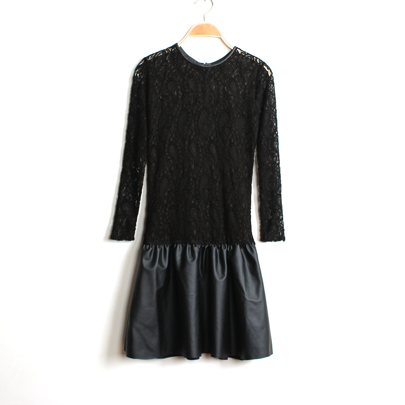 2013 spring lace patchwork leather skirt one-piece dress