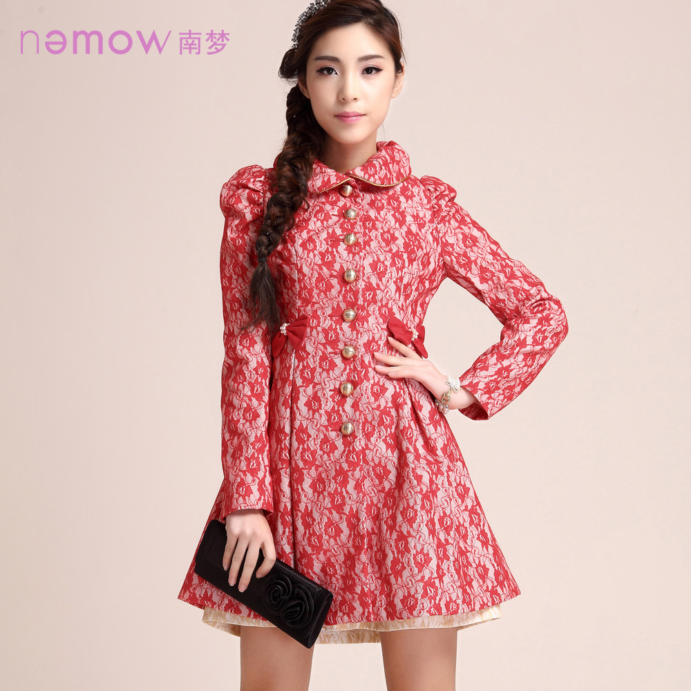 2013 spring lace trench female slim peter pan collar long-sleeve trench outerwear female a2e012