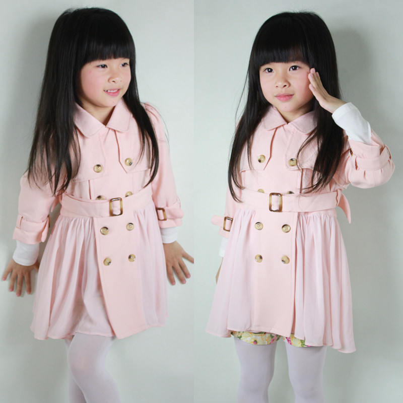 2013 spring laminette female child chiffon skirt double breasted belt gentlewomen all-match trench