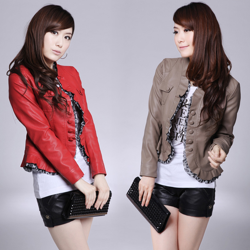 2013 spring leather clothing female spring and autumn outerwear motorcycle paragraph slim leather coat