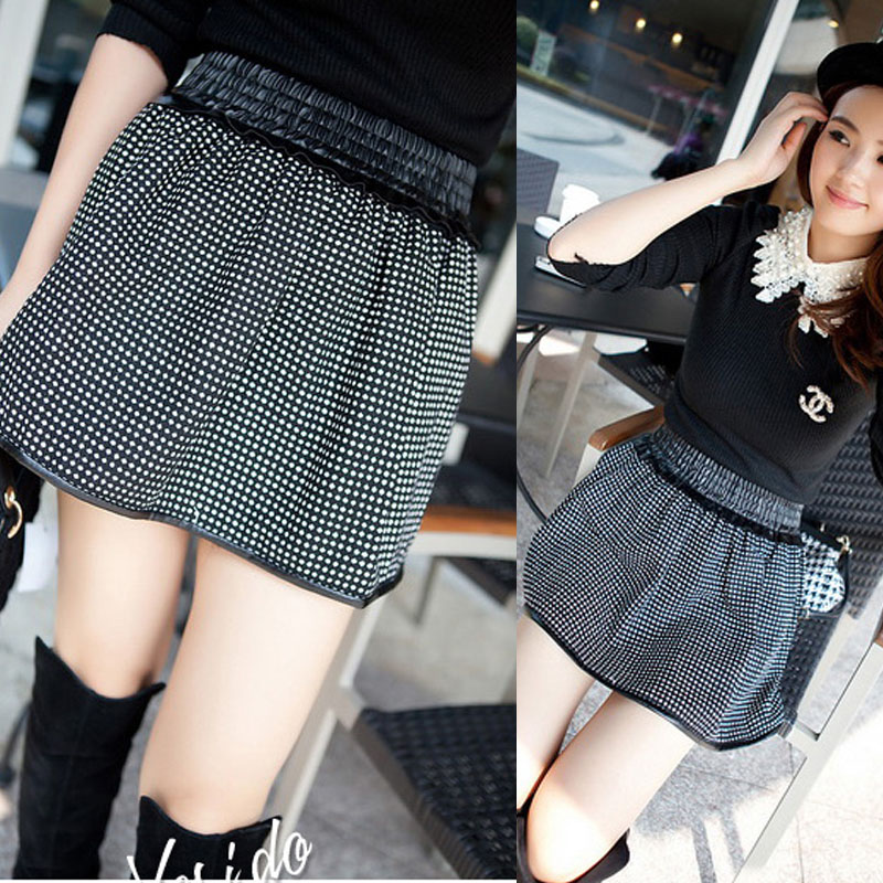 2013 spring leather polka dot pattern skirt bust skirt short skirt