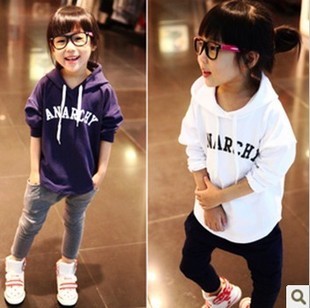2013 spring letter loose long-sleeve child with a hood sweatshirt thickening t-shirt male female unisex child baby equipment