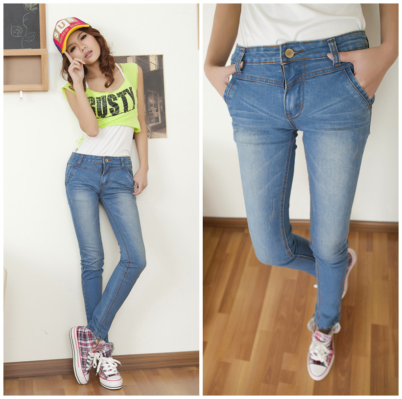 2013 spring light color brief all-match skinny pants wearing white jeans pencil pants female trousers