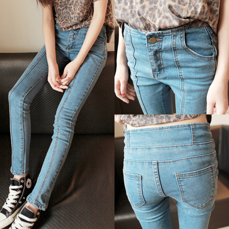 2013 spring light color department of waist slim bars unique of denim pencil pants trousers skinny pants