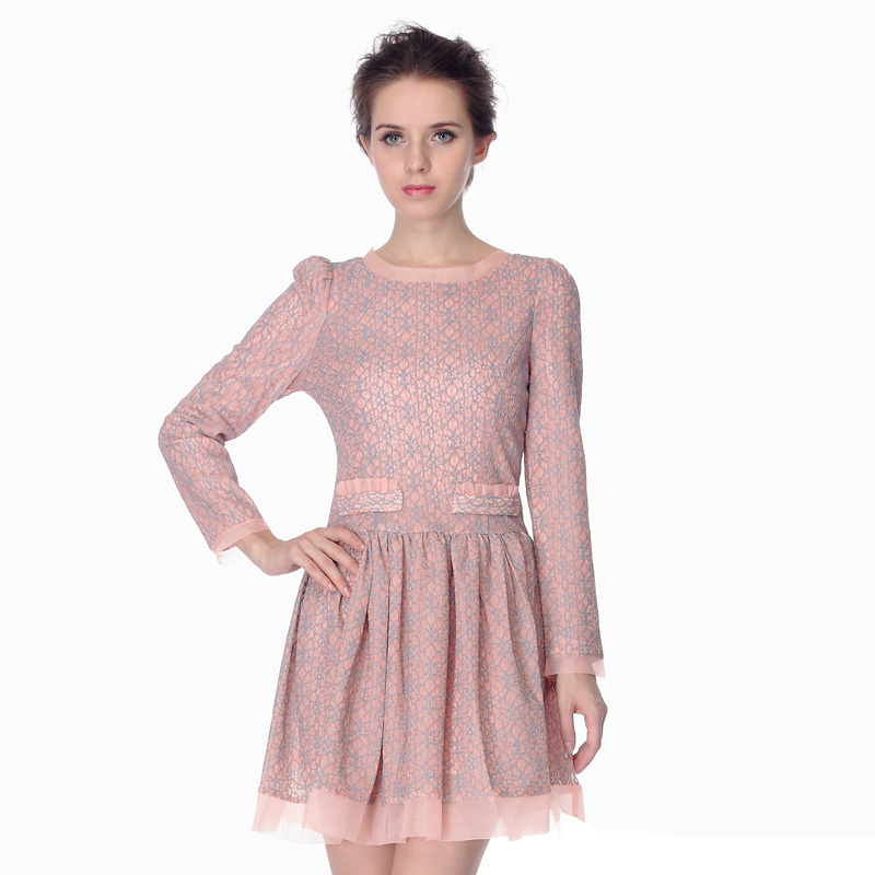 2013 spring long-sleeve hinge laciness decorative pattern trend fashion long-sleeve dress
