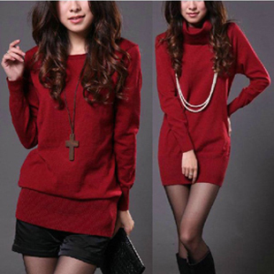 2013 spring long-sleeve medium-long basic shirt sweater low collar turtleneck sweater paragraph