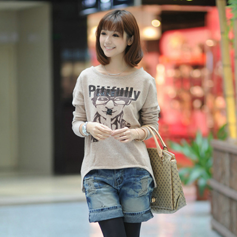 2013 spring loose cartoon sheep wool knitted basic shirt women's thin sweater outerwear