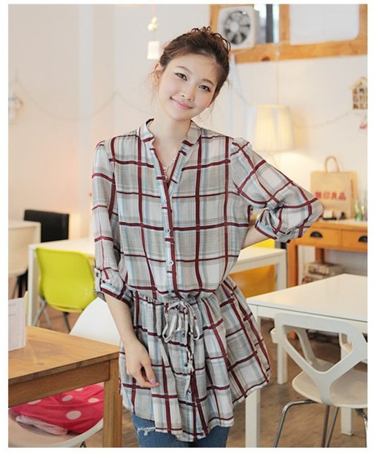 2013 spring loose check shirt 1037