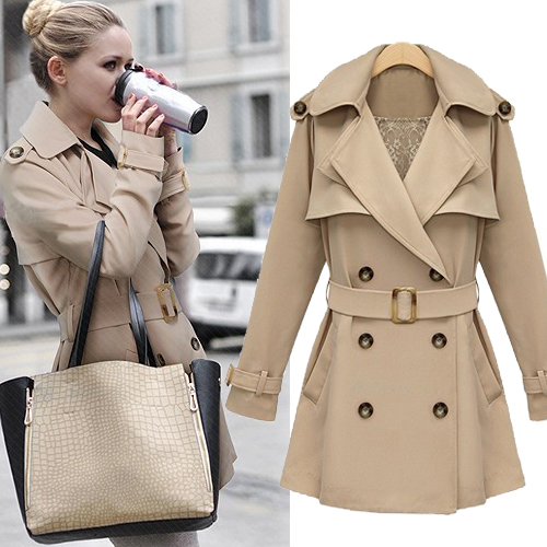 2013 spring loose fashion turn-down collar double breasted belt trench overcoat outerwear female