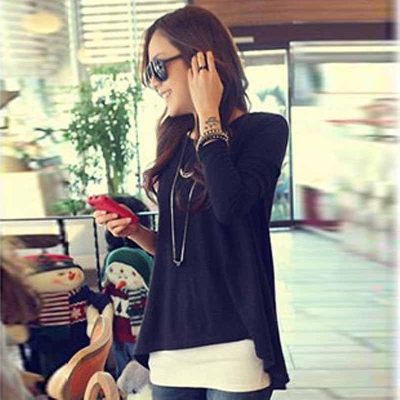 2013 spring loose long design long-sleeve sweater plus size irregular low-high black