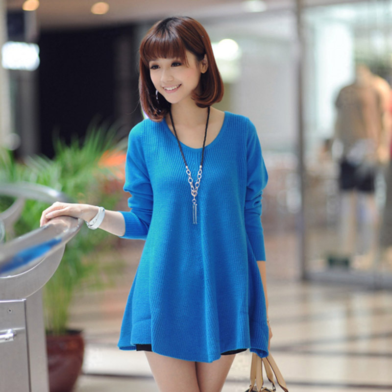 2013 spring loose medium-long plus size pure colorant match sweater women's spring sweater outerwear