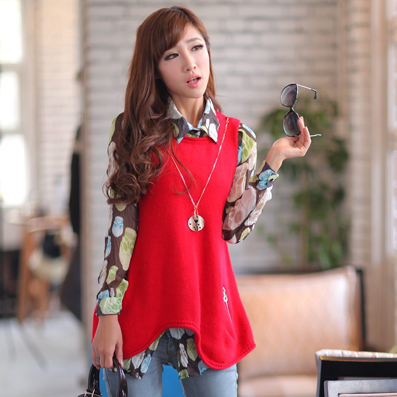 2013 spring loose sleeveless pullover sweater twinset sweater women's