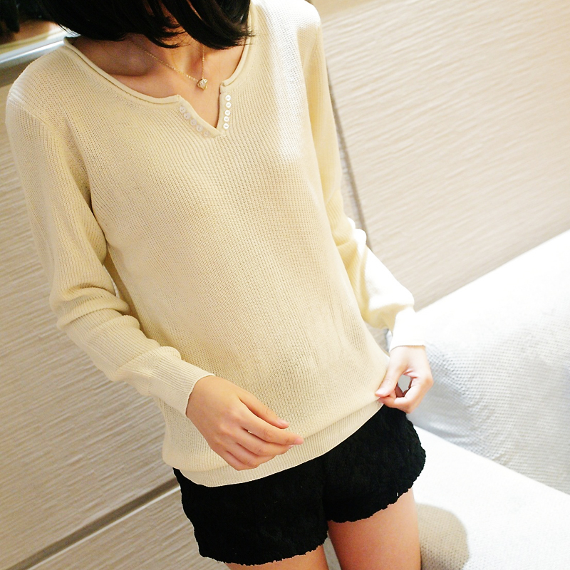 2013 spring loose sweater V-neck knitted basic shirt outerwear women's