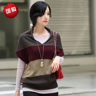 2013 spring loose vest big stripe color block decoration wool pullover sweater waistcoat women's