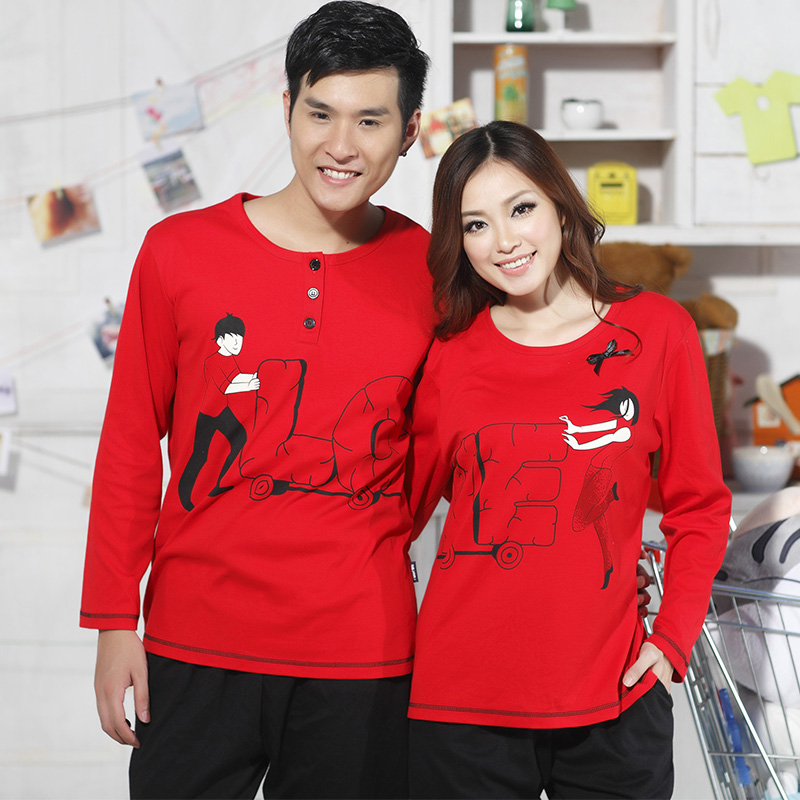 2013 spring lovers sleepwear red married festive cartoon lounge Free delivery
