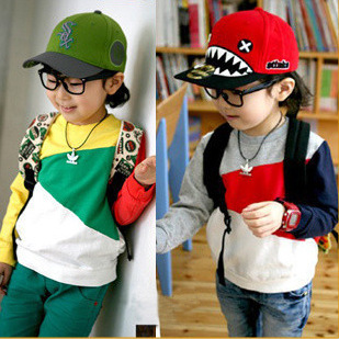 2013 spring male child female child baby color block decoration long-sleeve child sweatshirt outerwear