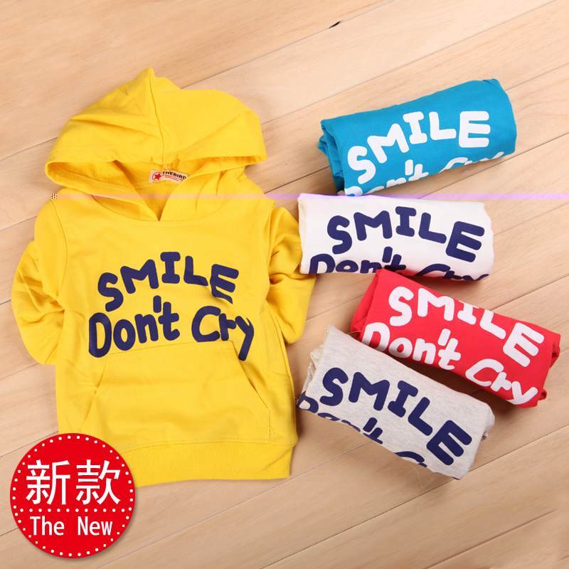2013 spring male female child baby sweatshirt letter with a hood casual top t-shirt