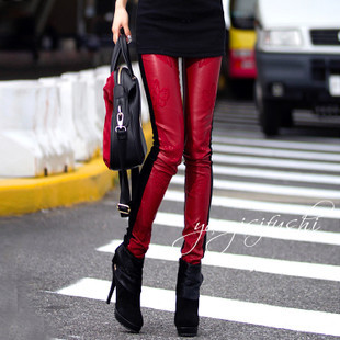 2013 spring maroon butterfly embroidery leather black velvet legging skinny pants