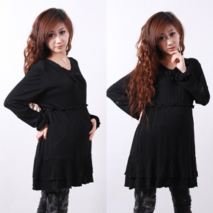 2013 spring maternity clothing maternity dress long-sleeve one-piece black maternity basic shirt
