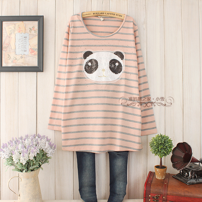 2013 spring maternity clothing maternity top maternity sweater cartoon panda stripe f2 paragraph Maternity Dress