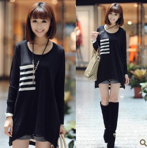 2013 spring maternity clothing new arrival maternity shirt patchwork medium-long stripe maternity sweater W1S
