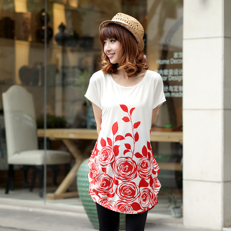 2013 spring maternity clothing rose pleated long design short-sleeve T-shirt