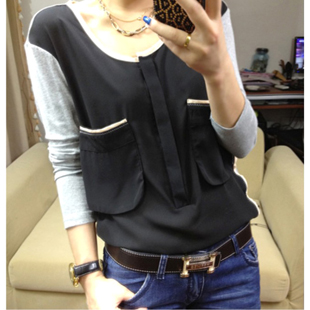 2013 spring maternity clothing spring long-sleeve T-shirt maternity top chiffon fashion patchwork shirt