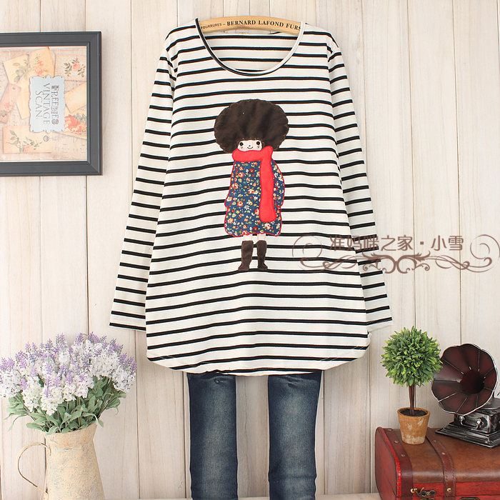 2013 spring maternity top long design maternity long-sleeve all match T-shirt cartoon design