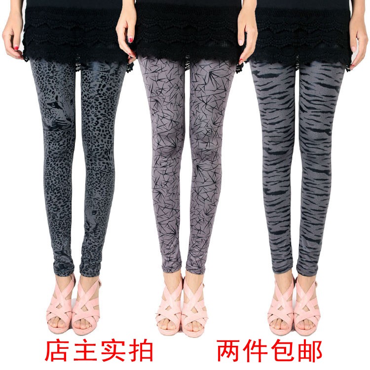 2013 spring matt thin tight fashion leopard print faux leather legging female japanned leather trousers